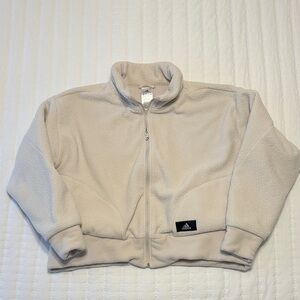 Adidas Cream Sherpa Fleece Holidayz Jacket Women’s XXL Coat Crop Warm Soft Coat